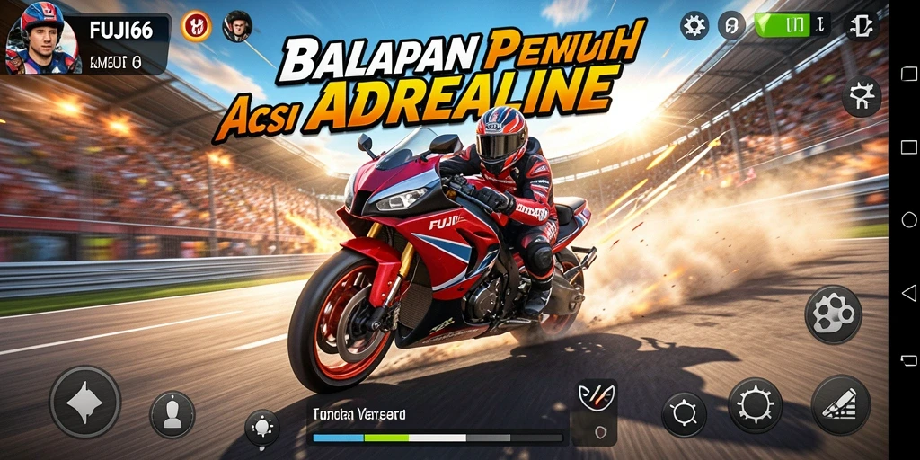 Screenshot utama FUJI66 menampilkan aksi balapan motor yang seru dan mendebarkan.