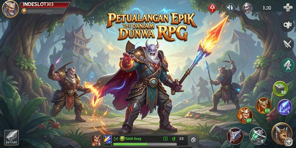 Tampilan gameplay epik dari INDESLOT303 yang menampilkan pertarungan RPG.