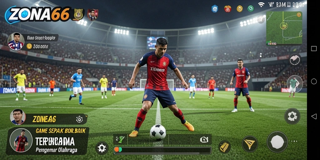 Tampilan gameplay ZONA66 menampilkan aksi sepak bola yang mendebarkan.